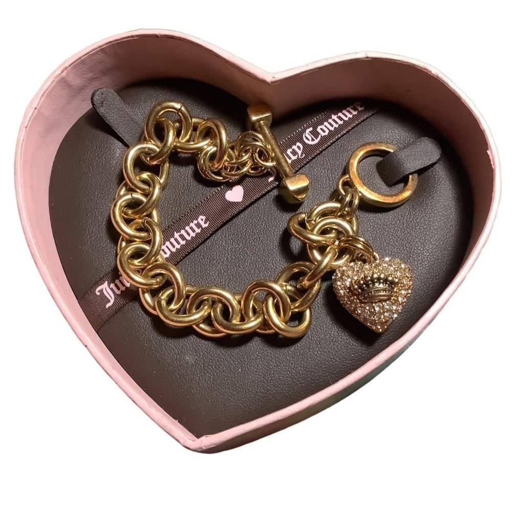 Juicy Couture Crystal-Encrusted Heart Charm Bracelet-- 7.5"